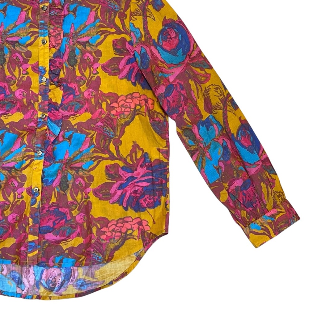 Sundance Women’s M Yellow Floral Cotton Lightweight Blouse Shirt Ruffle Collar - Picture 6 of 13